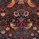 moda fabrics(モダ・ファブリックス)William Morris ウィリアムモリス 綿ローン生地<br>＜Strawberry Thief＞(ストロベリースィーフ)いちご泥棒＜DAMASK BLACK(ダマスクブラック)＞8176-11W